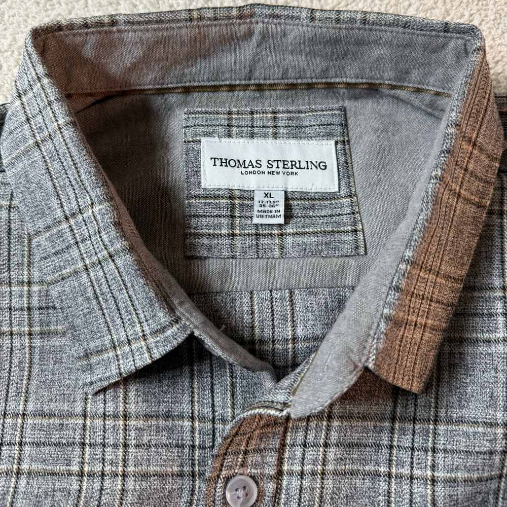 Thomas SterlingGray and Brown Plaid Men's Shirt